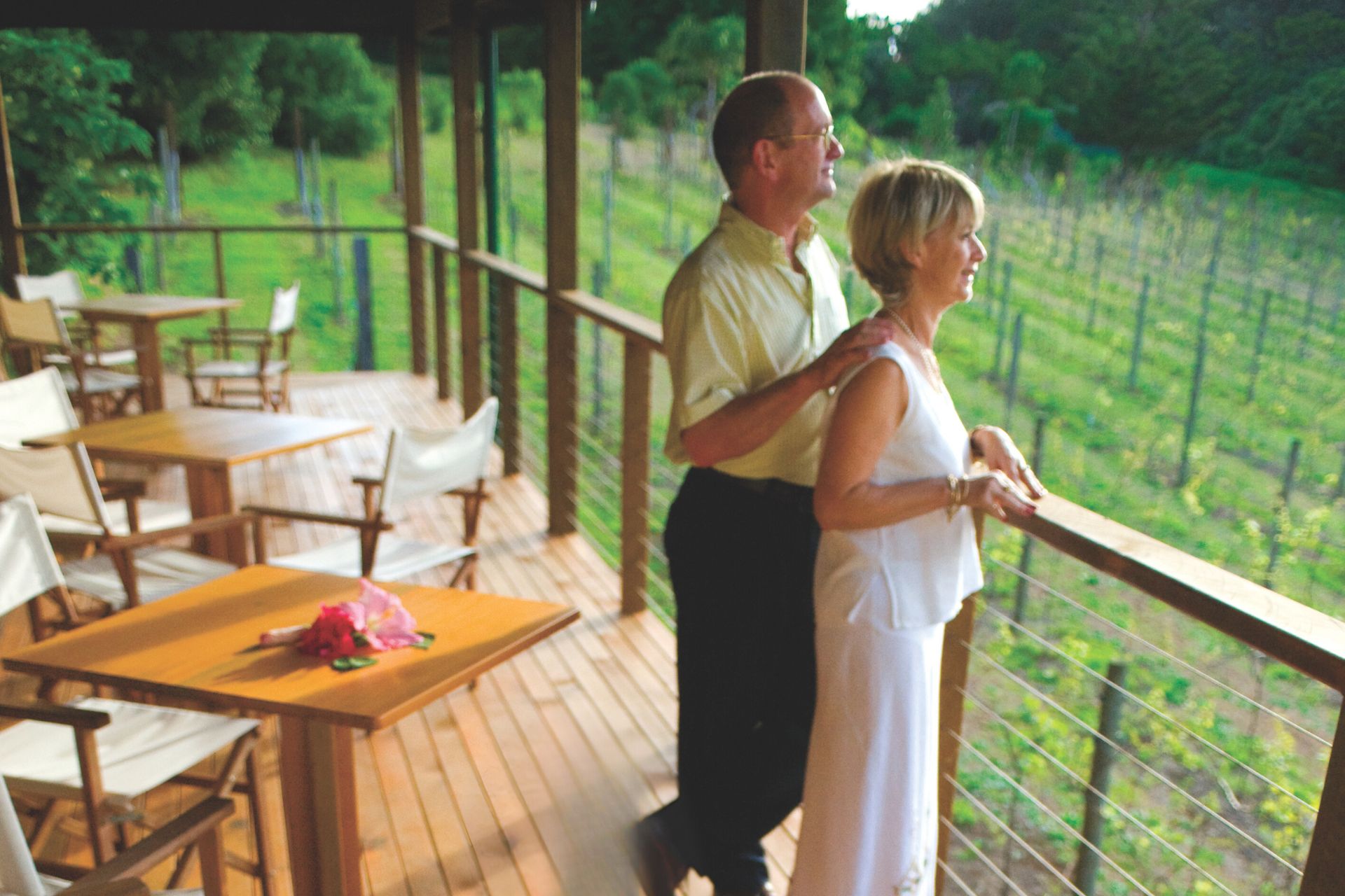 Couple looking out over the vineyard