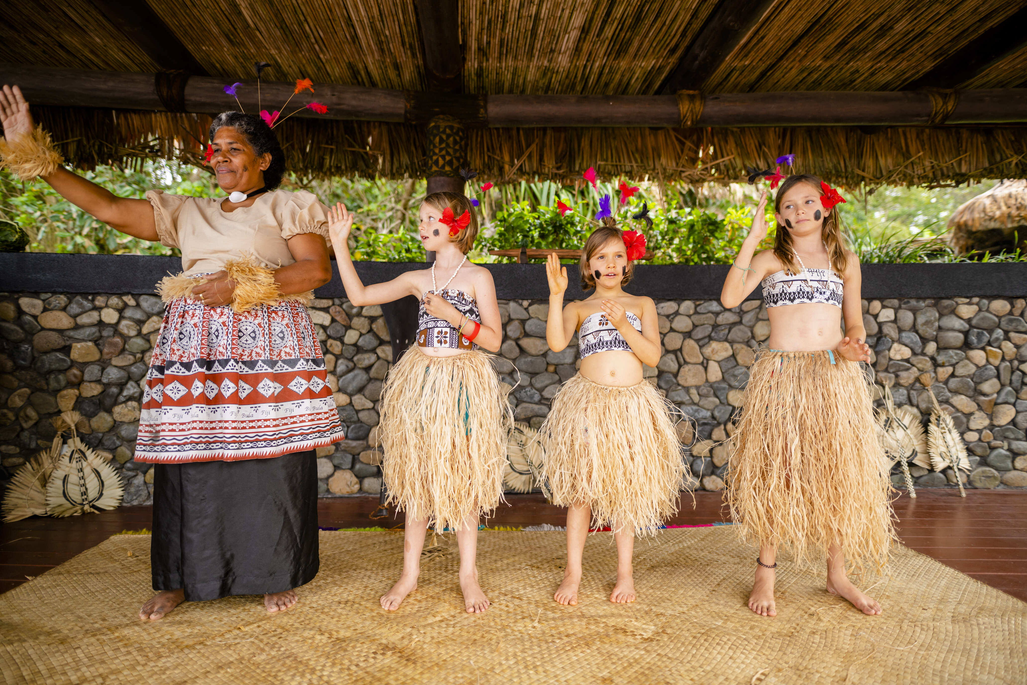 Fiji Meke dancing with kids