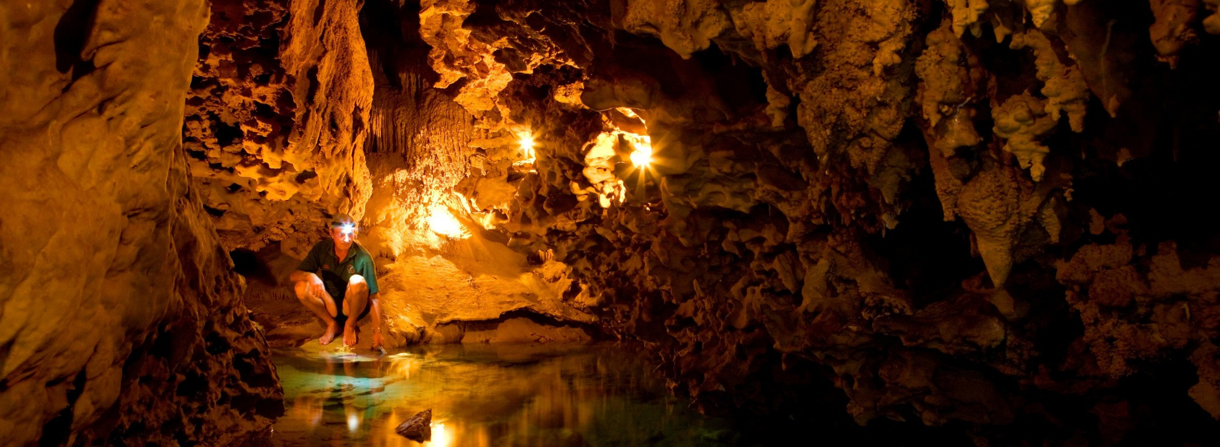 A freshwater pool in an underground cavern on Aitutaki