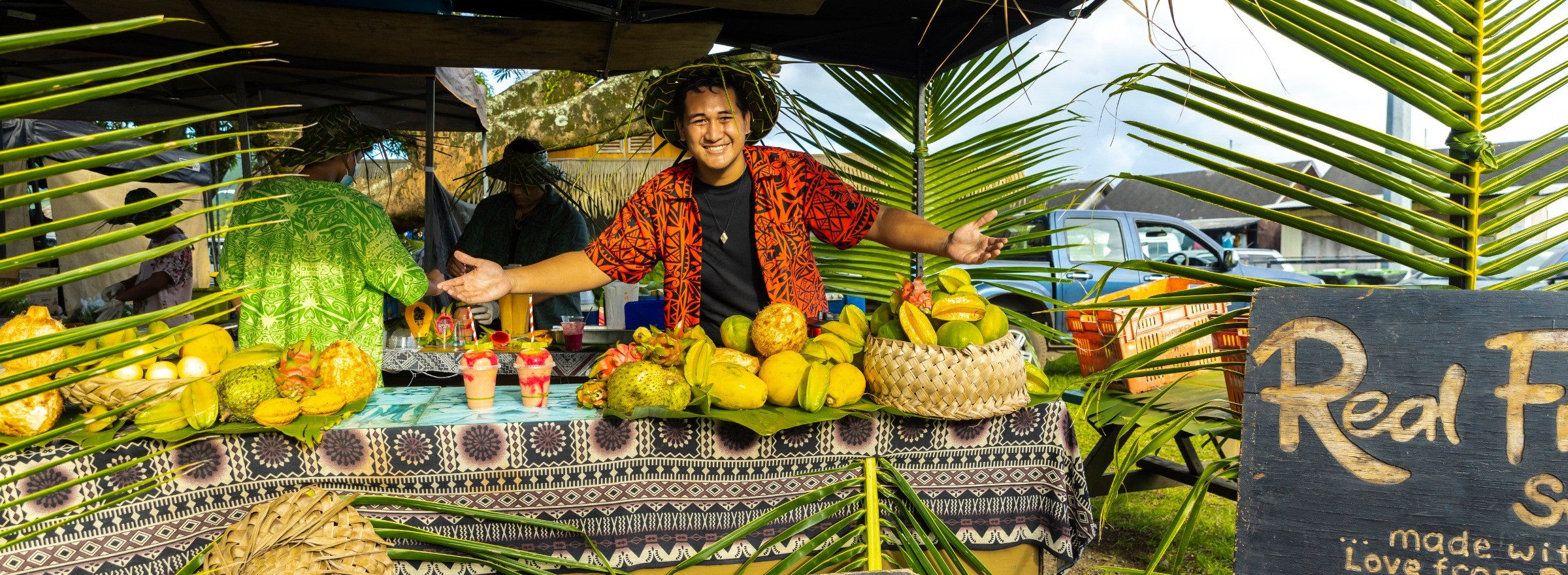 Image of a man at a local real fruit smoothie stand