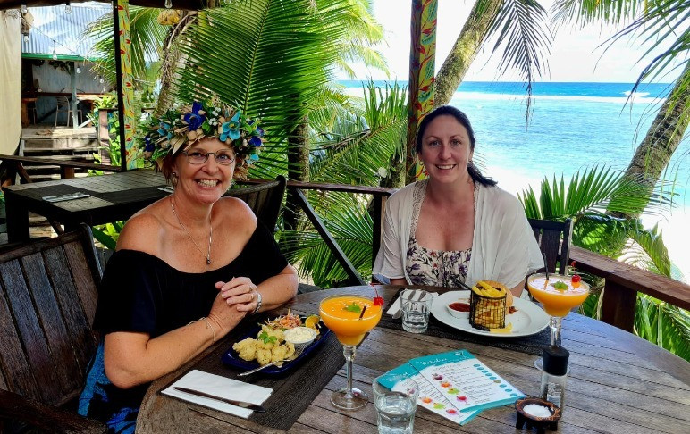 Jacqui and Claire cocktails at Waterline Restaurant Rarotonga